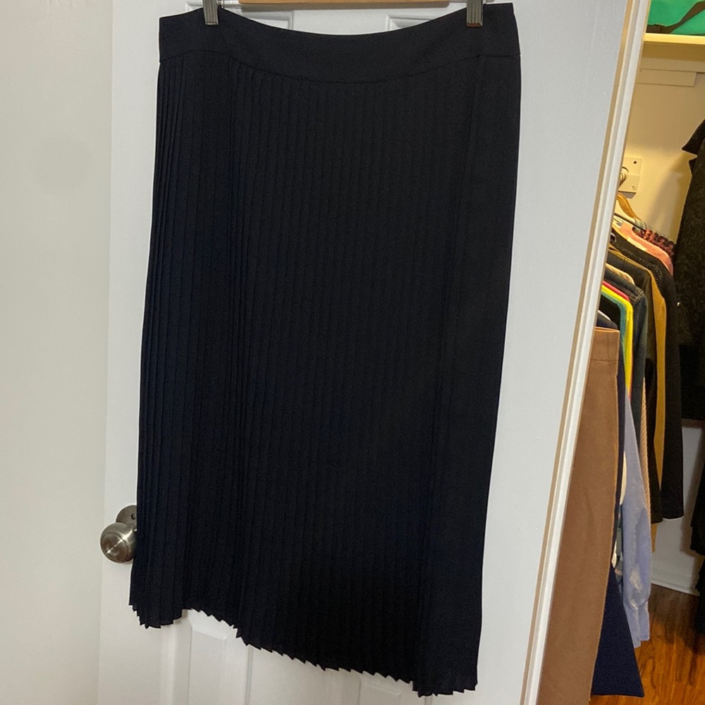 J. Crew Navy Pleated Midi Skirt